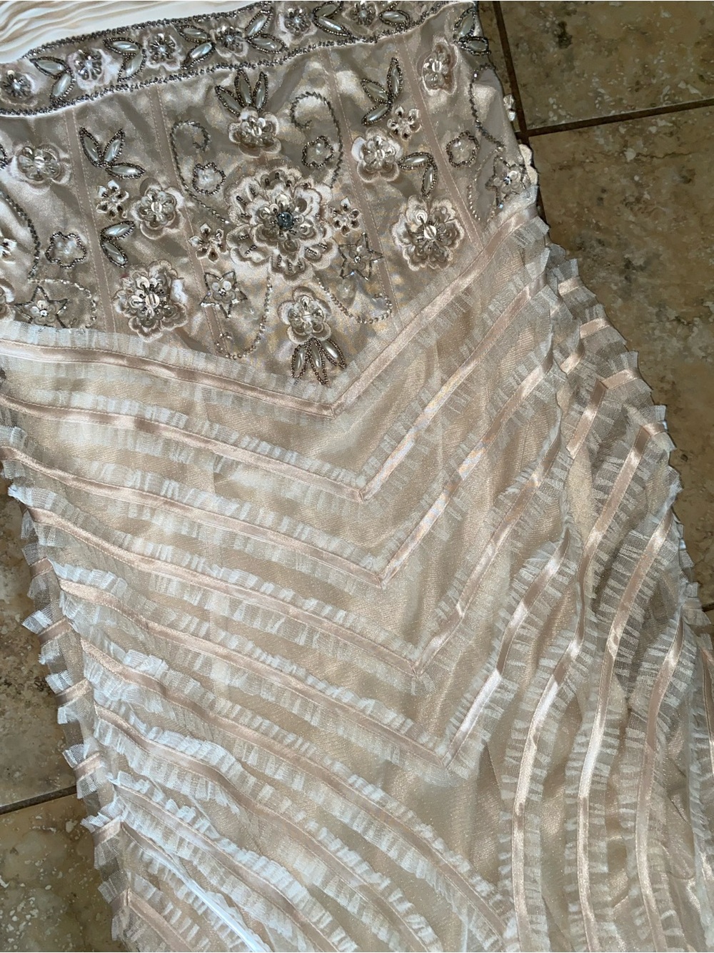 Vintage SUE WONG Nocturne Strapless Beaded Ruched Mermaid Gown Dress Cream 4 - Picture 15 of 17